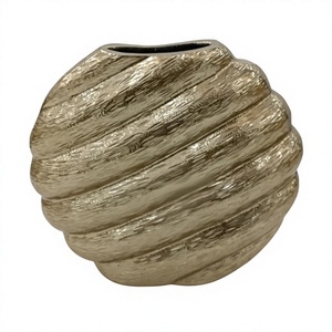 Pot de fleurs rond au design circulaire, plantes artificielles, vase à fleurs, finition dorée, artisanat fait main, décoration moderne, vases en métal pour la maison - Product Image 1