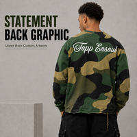 Maßgefertigter Herren Camo Distressed Oversized Boxy Sweatshirt mit Grafik-Print, Strass-Verzierung und Ausgefranstem Saum Streetwear Pullover Private Label