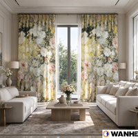 Gorden Jendela Transparan Motif Bunga Bahan Polyester Linen Lebar 300cm Dekorasi Rumah Modern 130 GSM