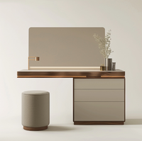 Coiffeuse moderne de luxe en teck massif avec miroir éclairé réglable et tiroirs pour appartement et chambre à coucher