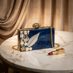FAIZA CRAFT FC-2328 Resin Clutch Women Fashion Designer Geometric Pattern Marble Hand-painted <b>Square</b> Party Hand Clutch Crafts - Product Image 1