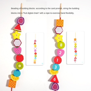 Jouets éducatifs Montessori pour enfants : Perles à enfiler fruits et chiffres, blocs de construction à empiler - Product Image 3