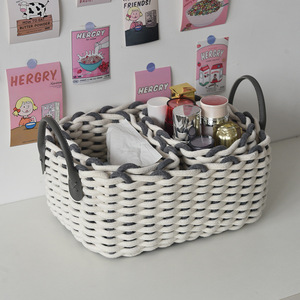 Cotton Rope Woven Storage <b>Basket</b> Rectangle Handmade Desktop Organizer for Cosmetics Keys Clothing 100% Cotton - Product Image 4