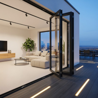 Puertas Plegables de Aluminio de Alta Calidad para Exteriores, Puertas Corredizas Plegables, Puertas Impermeables Tipo Acordeón para Cafetería, Tienda, Apartamento