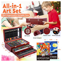 Kit d'art professionnel MQcolor 175 pièces ensemble de fournitures d'art de luxe avec peintures acryliques Crayons et crayons de couleur boîte en bois pour enfants