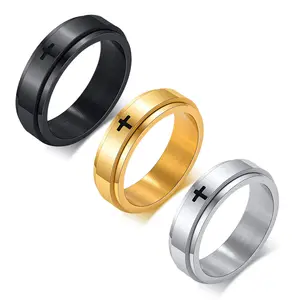 Rotating Rings Stainless Steel Titanium Cross Pattern Unisex Rotatable Ring Jewelry Cross Rotate Accessories Rings