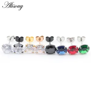 Alisouy Small Gold Color Earrings Stone CZ Crystal Ear Studs Surgical Steel Cubic Zirconia Helix Earring Women Girl Accessories