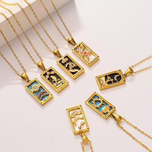 Collier pendentif en acier inoxydable plaqué or 18 carats pour femmes de haute qualité <span class=keywords><strong>carte</strong></span> de Tarot étanche Zircon Style classique hypoallergénique - Product Image 1