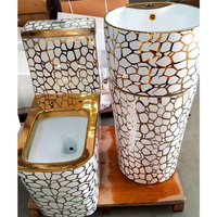Lavabo cylindrique en céramique pour salle de bain, ensemble de toilette doré