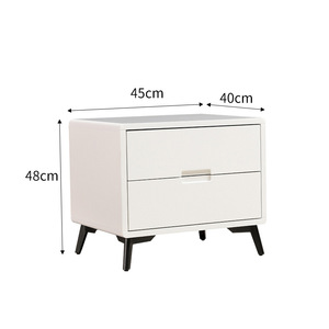 Minimalist Solid Wood Nightstand Off White Double Layer Storage Bedroom Furniture For Home Use - Product Image 2