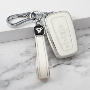 Cover per Chiavi Auto in TPU Morbido con Portachiavi per <span class=keywords><strong>Toyota</strong></span> <span class=keywords><strong>Avensis</strong></span> Land Cruiser Prado 150, Accessori Chiavi con Bordo Argento - Product Image 5