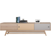 Meuble TV moderne en chêne massif sur mesure haut de gamme, écologique, pour salon, avec rangements ajustables et design flottant