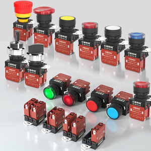 Interruptor de Botón Pulsador LED Rojo de Plástico Impermeable HBAN 10A, 22mm, Momentáneo/Fijo, 1NO1NC, Cabeza de Hongo, IP65, Control Industrial - Product Image 1