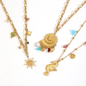 Collar de Concha y Caballito de Mar Chapado en Oro, Colgante Temático Oceánico para Mujer, Joyería Casual de Playa, Cadena de Clavícula a la Moda para Uso Diario - Product Image 4