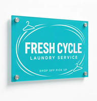 Enseigne murale personnalisée en acrylique pour laverie automatique, logo de lavage, fixation murale, impression UV, découpe laser, vente en gros