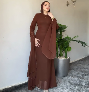 Elegant Muslim Woman Abaya Maxi <b>Dress</b> Solid Color <b>Long</b> Sleeve A-Line Maxi Gown <b>for</b> <b>Eid</b> Party Wedding - Product Image 2
