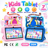 Tablet Anak 7 Inch Android 8.1 2GB 16GB WiFi 1024x600 Biru Pink Tablet PC Anak dengan Casing Unicorn dan Ring Stand 2 Buah