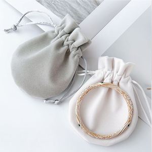 Light <b>Grey</b> Velvet Drawstring Jewelry Pouch, Soft <b>Storage</b> Bag for Rings, Earrings, Bracelets & Watches Packaging Printable Logo - Product Image 2