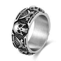 Cincin Perhiasan Fashion Baja Tahan Karat Vintage Tengkorak Sabit Punk Gothic Berkualitas Tinggi untuk Pria Produsen Grosir