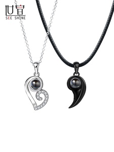 Amour couture sucer coeur forme <span class=keywords><strong>Couple</strong></span> collier paire en argent Sterling croix chaîne personnalisé <span class=keywords><strong>Photo</strong></span> enfants anniversaire à la mode - Product Image 6