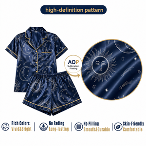 Pigiami di Lusso in Seta Lce Stampati su Richiesta, Completi Estivi a Maniche Corte, Abbigliamento da Notte per <span class=keywords><strong>Donne</strong></span> - Product Image 3