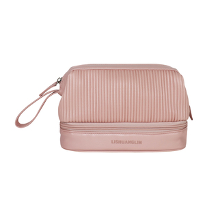Sac de toilette de voyage de luxe en cuir PU double couche 5 #   Fermeture éclair imperméable, motif pierre, design tendance, grande capacité personnalisée - Product Image 1
