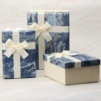 Boîte cadeau rectangulaire à motif encre chinoise avec nœud en satin, boîte cadeau rigide vide pour les fêtes et les anniversaires