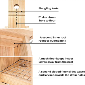 บ้านนกไม้ บ้านนกชิคาดีและนกบลูเบิร์ด กล่องทำรังที่เปิดง่าย - Product Image 5