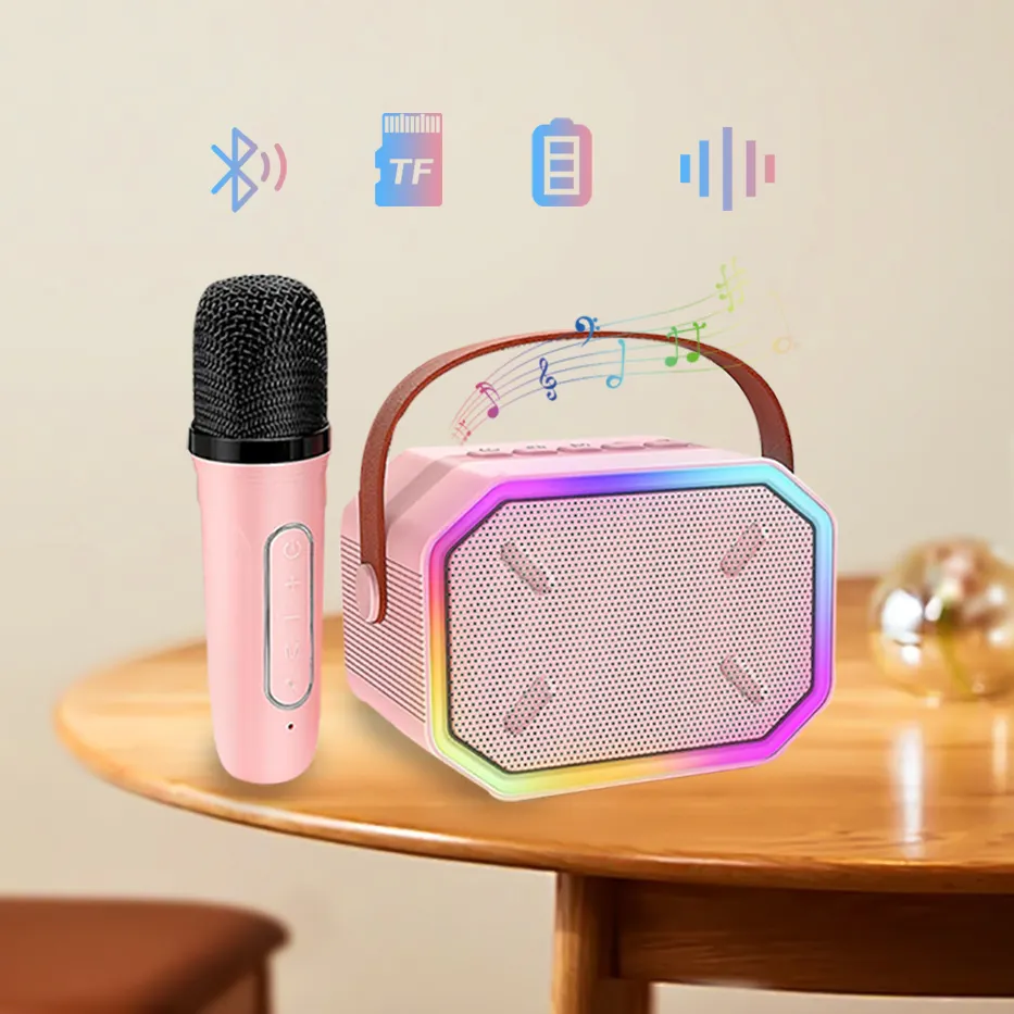 Aangepaste Draagbare Gift Party Box Stereo Geluid Ktv Draadloze Speler Mini Microfoon Thuis Karaoke Set Speaker Met Microfoon En Bluetooth