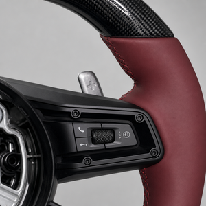 Volant rond supérieur et inférieur en fibre de carbone, cuir Nappa rouge <span class=keywords><strong>bordeaux</strong></span>, poignée SC, sans palettes, pour Porsche 911 992 - Product Image 2