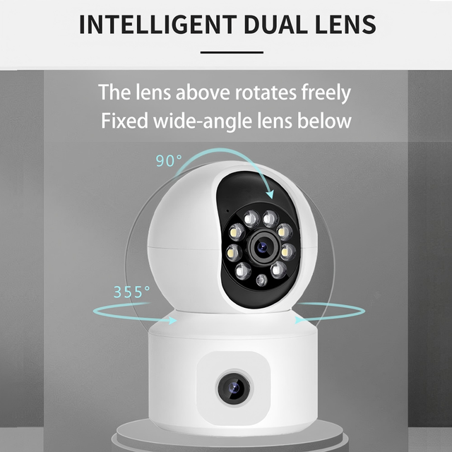 Dual Lens 1080P Indoor Wireless PTZ IP Camera WiFi Wireless Security Camera with Human Motion Detection