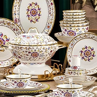 Vaisselle de luxe européenne en porcelaine émaillée multicolore pour 6 à 10 personnes, compatible lave-vaisselle et micro-ondes, sans plomb ni chrome, qualité alimentaire, pour hôtels/cadeaux