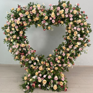 Arco Floreale Verde, Rosa e Giallo per Decorazione Palco Matrimoniale, Arco Floreale Artificiale per Feste, Eventi Domestici, Centrotavola e Sfondo - Product Image 3