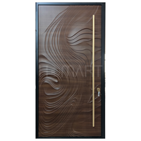 Porte d'entrée double en bois massif Sapele sur mesure, luxe, avec sculpture 3D ondulée, pour projet de villa