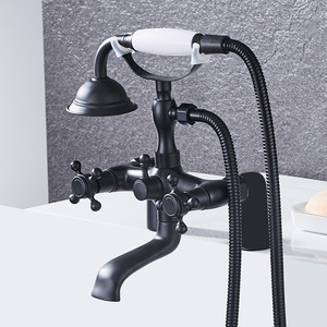 Rubinetti di riempimento per <span class=keywords><strong>vasca</strong></span> in ottone romano in stile Vintage Kit rubinetto per doccia per <span class=keywords><strong>vasca</strong></span> da bagno <span class=keywords><strong>con</strong></span> soffione doccia portatile a forma di telefono - Product Image 3