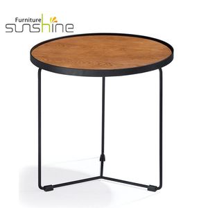 Sunshine CJ-007 Tavolino da Caffè Rotondo in <span class=keywords><strong>Legno</strong></span> con Gambe in <span class=keywords><strong>Metallo</strong></span>, Design Nordico, Estensibile, Arredamento Moderno - Product Image 1