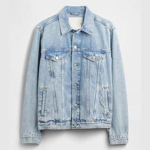 버튼 플랩 패치 포켓 라이트 워시 프린팅 가능 캐주얼 친환경 100% 코튼 데님 재킷 - Product Image 5