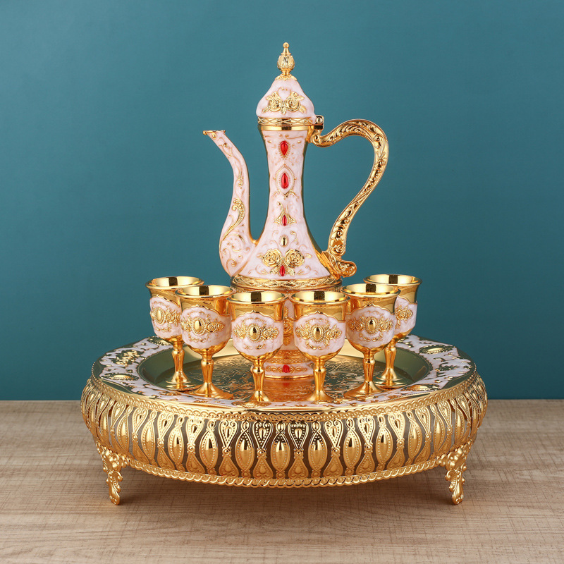 Gold and White Rose Flower Wine Set