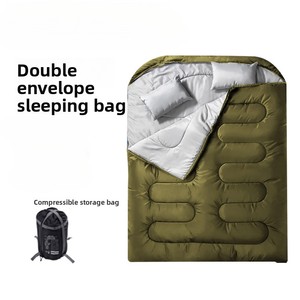 Doppia dimensione caldo comodo inverno <span class=keywords><strong>sacco</strong></span> <span class=keywords><strong>a</strong></span> <span class=keywords><strong>pelo</strong></span> con cuscino in poliestere busta campeggio attrezzatura da esterno per adulti - Product Image 5