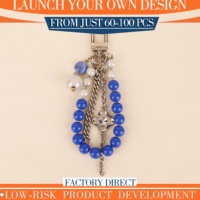Breloques chaîne multicouches à perles bleues, faible MOQ pour les grossistes de cadeaux et les détaillants d'accessoires élégants, décoration de sacs à main, pendentif de clé, miroir de voiture