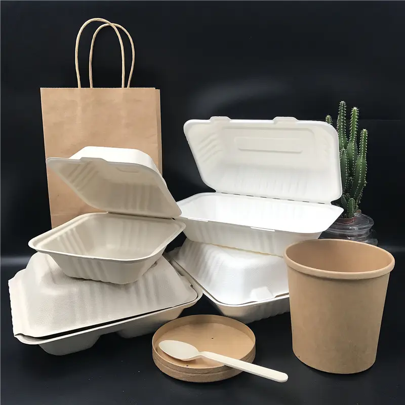Imballaggio di fast food sano cinese 3 scomparti scatola di pollo fritto biodegradabile usa e getta bagassa scatola da asporto per barbecue