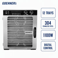 Pabrik Batch 12-Tray Timer 48 jam 30-90 ℃   Baki Stainless Steel 304 untuk Pengering Makanan, Sayuran, dan Buah, Rumah Tangga & Komersial Ringan