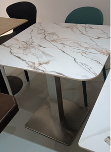 Modern Marble Look <b>Square</b> Restaurant Sintered <b>Table</b> Stone Top Easy Clean Contemporary Dining Furniture - Product Image 2