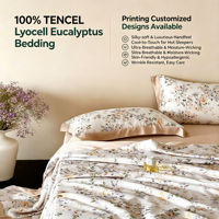 Parure de lit moderne 100 % Lyocell et soie, motif végétal imprimé, respirante, rafraîchissante, écologique, 300 fils au pouce carré