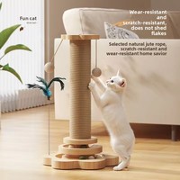 Robuster Holz-Kratzbaum mit Rutschfester Drehscheibe und Geflochtenem Seil für Katzen - Vermeidet Futterverschwendung und Bietet Unterhaltung