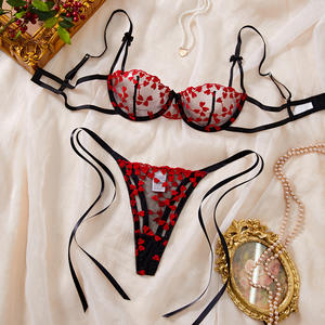 مثير مطرز بالزهور شبكة داخلية رفع حزام حزام شفاف أزرق <span class=keywords><strong>2</strong></span> قطعة دانتيل للنساء - Product Image 2