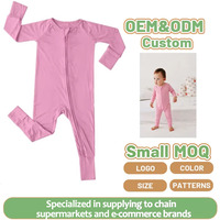 Combinaison bébé en bambou de couleur unie à manches longues avec fermeture éclair, combinaison bébé fille, combinaisons bébé en gros