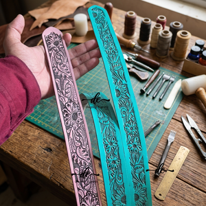 Hot Sale New Designer High Quality <b>Leather</b> Belts Hand <b>Tooled</b> Carving Stylish Turquoise Color Belts - Product Image 2
