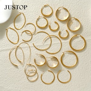 JUSTOP Spot Portfolio Ensemble de boucles d'oreilles en laiton et acier inoxydable, résistantes à l'eau, créoles épaisses plaquées or 18 carats, motif nœud, bijoux de mode tendance - Product Image 3