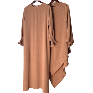 Oferta Especial: Conjunto de Dos Piezas de Dubái, Abaya Ligera Informal de Color Sólido en Poliéster con Hiyab para Oración de Otoño y Uso Diario - Product Image 3
